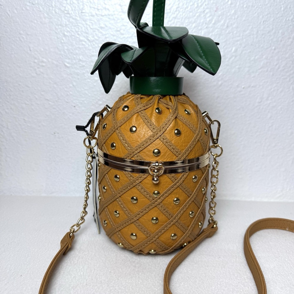 Diophy Pineapple Vegan Leather Crossbody Bag Purse Removable Strap Yellow Fruit